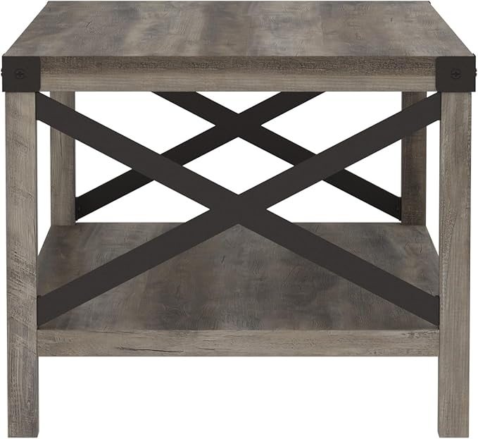 Walker Edison Sedalia Modern Farmhouse Metal X Coffee Table, 40 Inch, Grey Wash