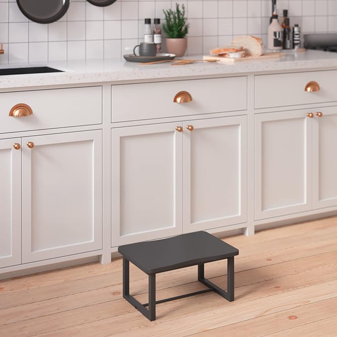 Wooden Step Stool with 500 Pounds, Wide Bed Step Stool for Adults,Black Wood Step Stool for Kitchen, Bedroom, Living Room, Bathroom