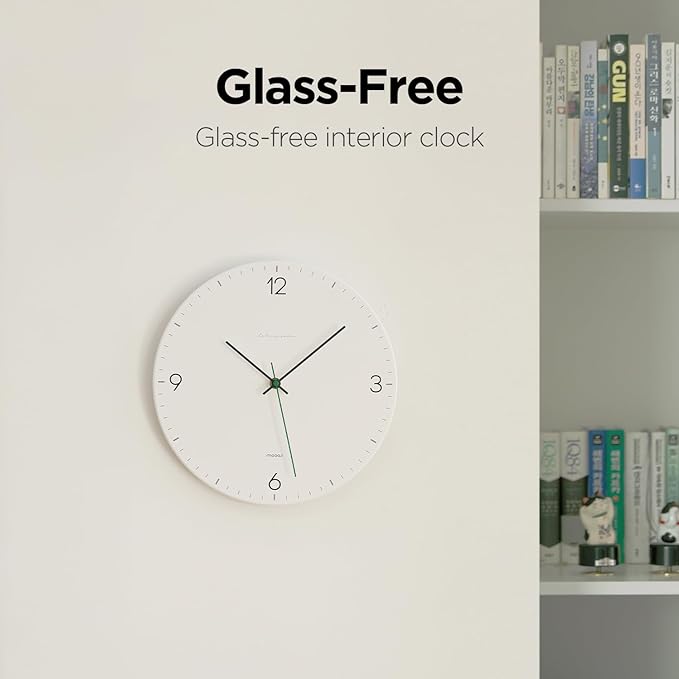 mooas Flatwood Wall Clock,12" Non-Ticking Sweep Movement Decorative Battery Operated Wall Clock for Home Living Room Kitchen Bedroom Office School (Simple White)