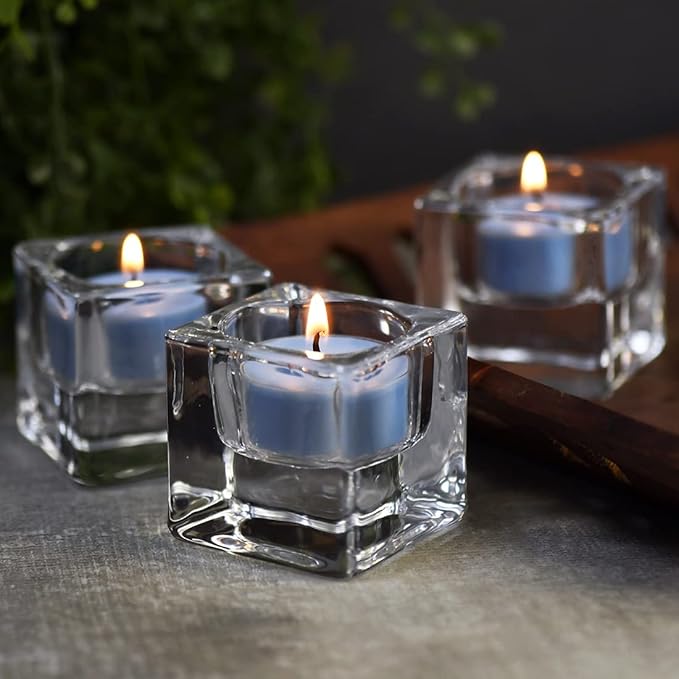 DEYBBY SoyWax Scented Tealight, 12 Pack Natural Fragrance Long Lasting Clear Cup Aromatherapy Candle Set, Smokeless& Long Lasting|for Gfit, Anniversary, Resturant|Ocean Breeze