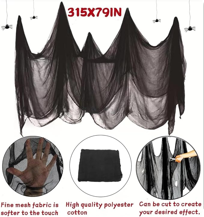 Halloween Black Creepy Cloth 315 x 79 inch Spooky Halloween Decoration for Haunted Houses Outdoor Party Supplies