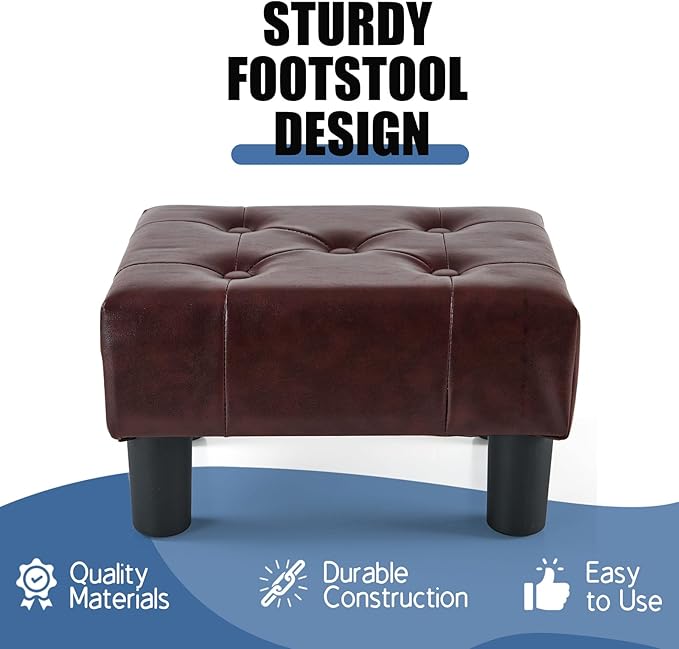 BRIAN & DANY Small Foot Stool, Leather Foot Stools with Legs, Stable Small Footstool for Living Room, Brown