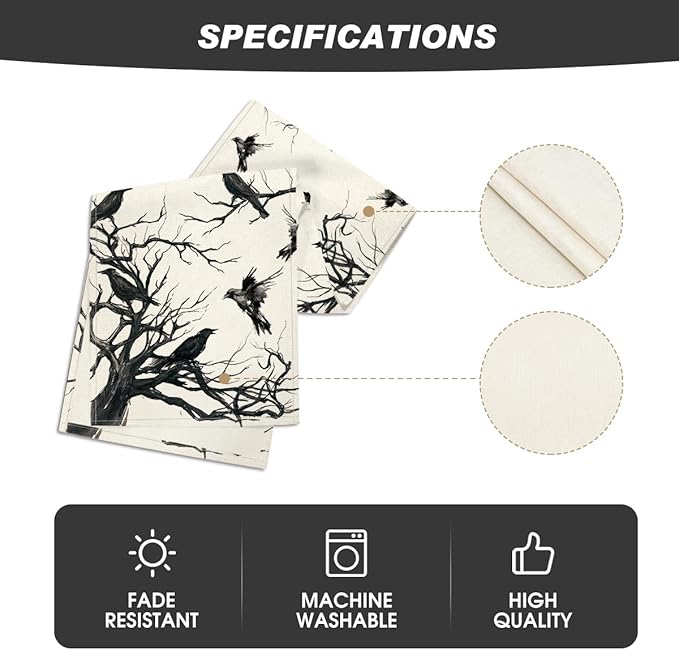 Artoid Mode Silhouette Tree Crows Branches Halloween Table Runner, Seasonal Fall Kitchen Dining Table Decoration for Home Party Decor 13x120 Inch