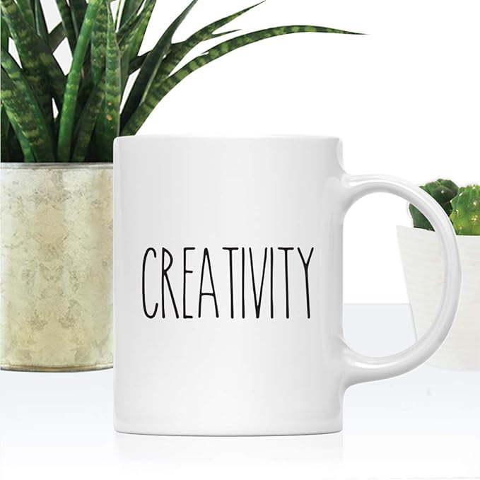 Andaz Press Simple Rustic Farmhouse Kitchen Decor 11oz. Ceramic Coffee Tea Mug, Creativity, 1-Pack, Includes Gift Box, Minimalist Birthday Christmas Ideas