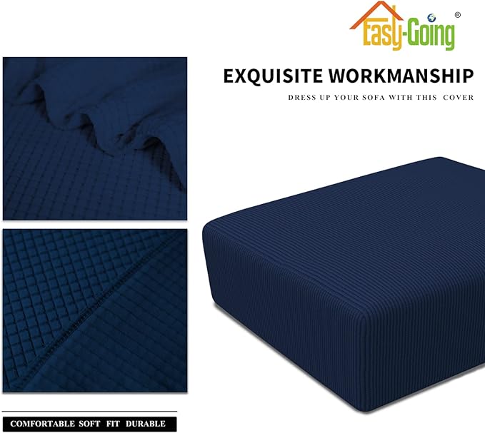 Easy-Going Stretch Square Ottoman Cover 40x40x15 inch Folding Storage Stool Furniture Protector Soft Rectangle slipcover with Elastic Bottom Navy