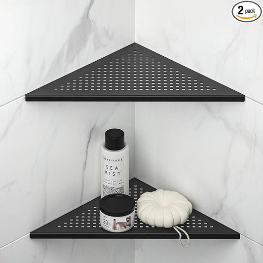 Corner Shower Shelves, 12" Matte Black 304 Stainless Steel Recessed Shelf for Bathroom, Grout in Shelf for Tiled Wall, 2 Pack Large Size, No Drilling Needed