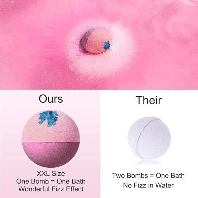Bath Bombs Gift Set - 6pc XXL Handmade Fizzy Shower Bombs with Essential Oils + Coconut Oil to Moisturize Dry Skin - Relaxing Spa Day for Women, Men, & Kids - Birthday, Anniversary, Bridal