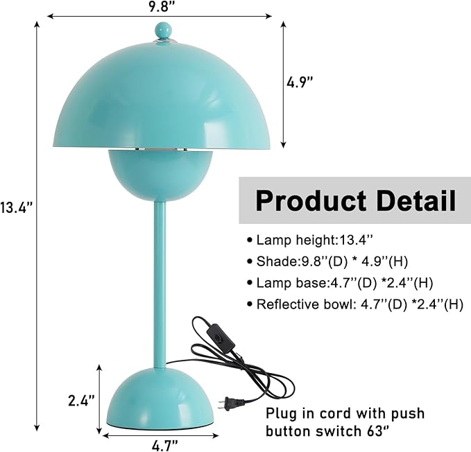 COSYLUX Modern Small Table Lamp for Bedroom, Cute Dome Shade Reflecting Light Reading Lamp for Living Room, Kid's Room, Study, Office, Beside Bedside Nightstand Desk Lamp(Light Green)