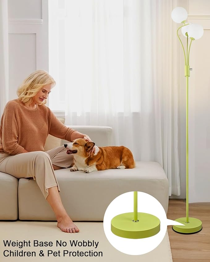 Lightdot Globe Standing Lamps with 3Pcs 3000K G9 Bulbs Stepless Green Dimmable Floor Lamp with Stable Base 3-Lights Modern Design Mid Century Floor Lamp for Living Room/Bedroon/Office