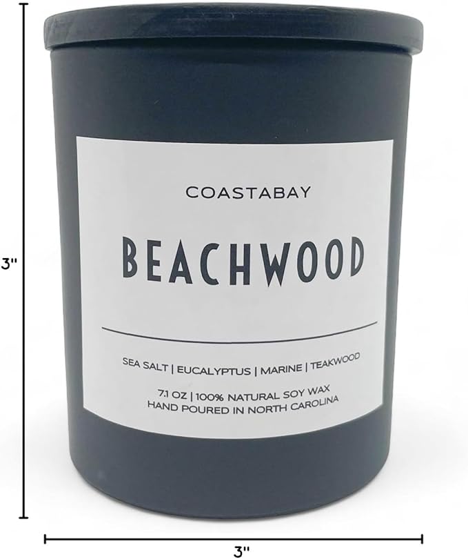 Beachwood Candle | Coastal Breeze & Woodsy Scent, Teakwood, Natural Soy Wax, Clean Burning, Hand-Poured and Long Lasting - 7.1oz