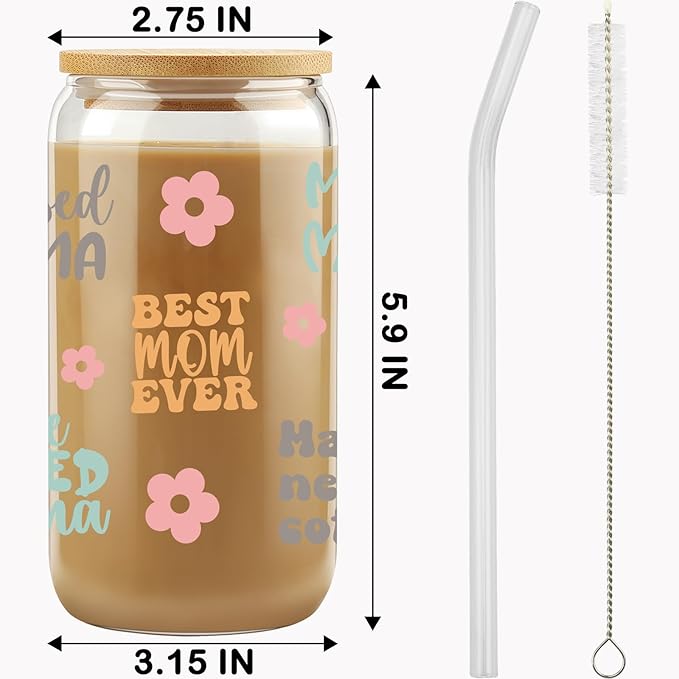 Best Mom Ever Sipper Glass, Coffee Cup for Mama, Mother's Day Gift, Present for Mom, 16oz Sipper Glass Can, Best Mama Gift, Gifts for Her, Birthday, Christmas, Thanksgiving Gifts from Daughter, Son