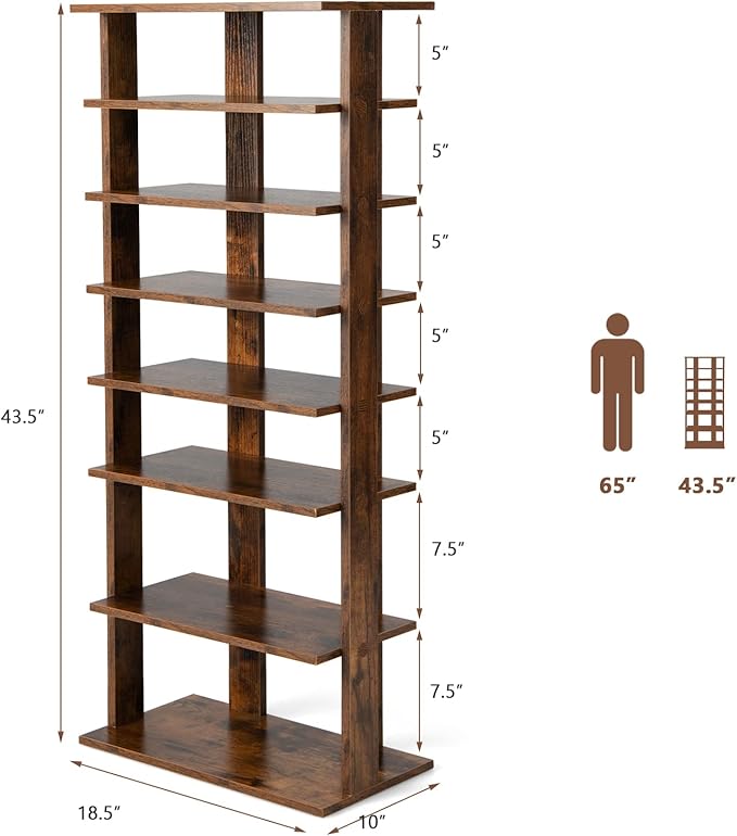 Tangkula 8-Tier Vertical Shoe Rack, Space-Saving Corner Shoe Organizer for 14 Pairs, Narrow Shoe Storage for Entryway, Front Door, or Closet