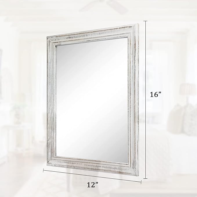 Wall Mirror with Rustic Wood Frame Rectangle Hanging Mirrors for Wall Decorative for Bathroom Bedroom Farmhouse Living Room Entryway Small