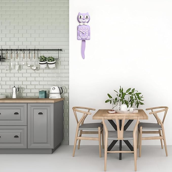 Kit-Cat Clock® Limited Edition Pastel Lilac - Retro Cat Wall Clock with Moving Eyes and Tail, Battery Operated, Made in USA