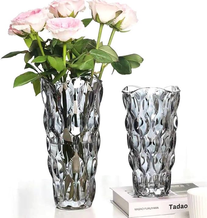 CEMABT 9.5inch 3.4 lb Glass Vases for Flowers Unbreakable Thickened Morden vase for Tables Centerpieces,Colorful,Vintage and Clear Rose Large Flower vases for Bouquet Unique Gifts(Grey)