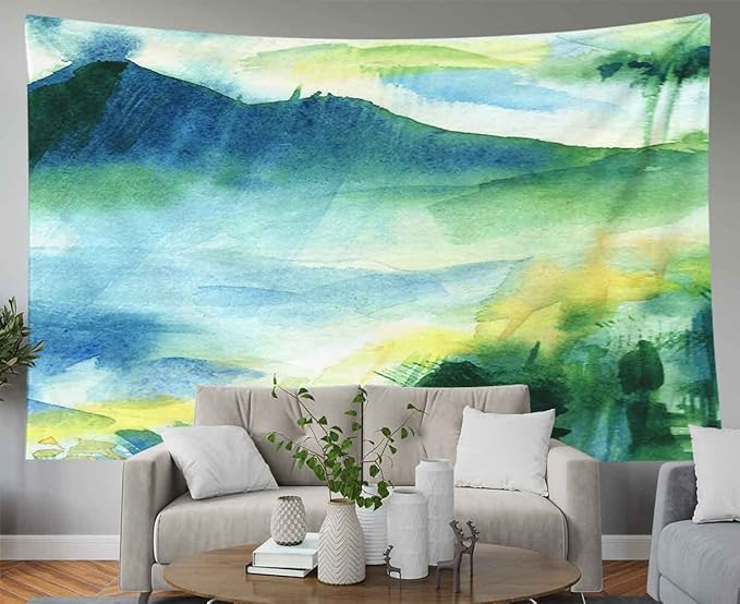 EMMTEEY Forest Mountain Tapestry - Colorful Mountain Landscape, Rain Forest, Green, 60x50, Perfect for Friends & Families