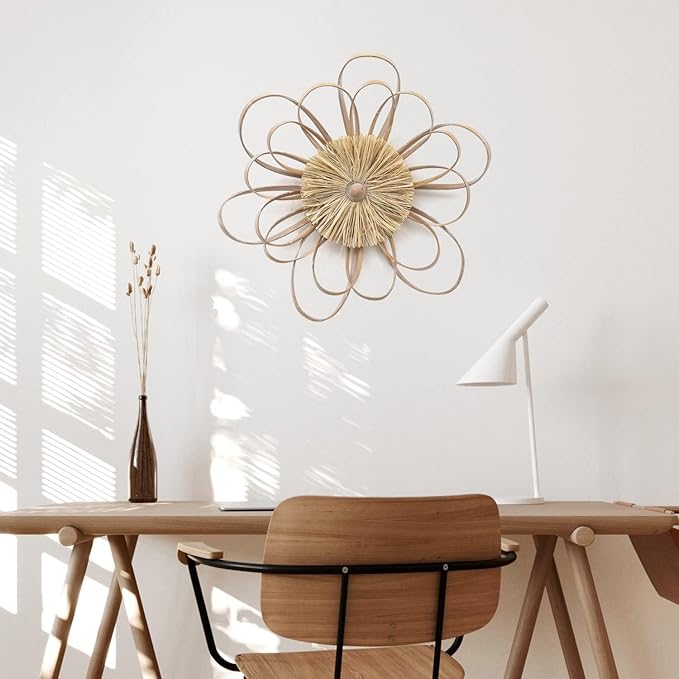 Adeco Large Metal Flower Wall Sculptures for Living Room, Bedroom, Bathroom (Wooden Flower)