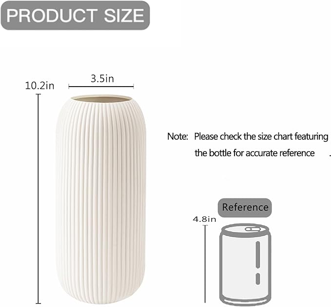 White Ceramic Vase for Flowers, Tall Home Decor Vase with Ribbed Texture, Vases for Centerpieces, Farmhouse Decor, Living Room, Christmas Decor Bedroom, Table, and Kitchen Shelf (10.2 in)