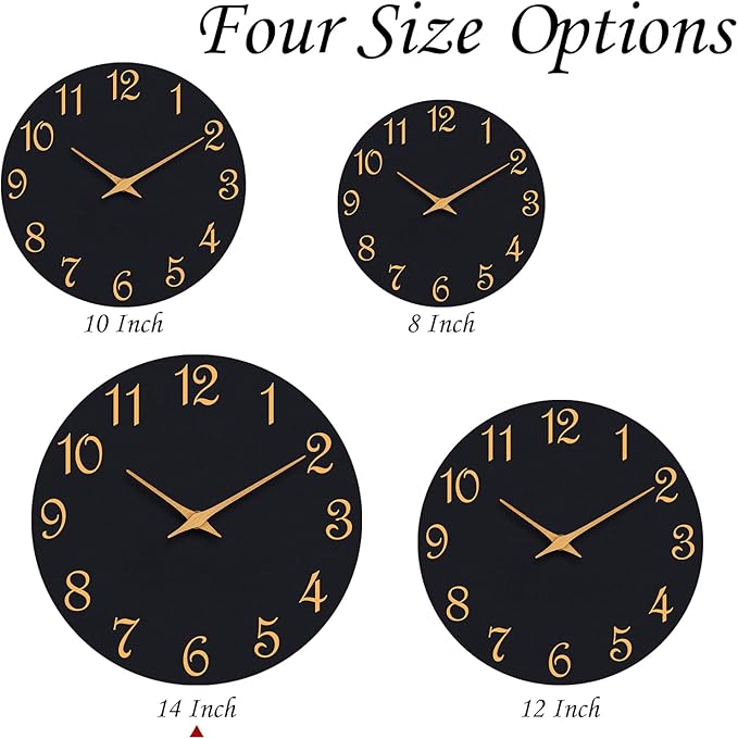 Wall Clock 14 Inch, Modern Wall Clocks Battery Operated, Silent Non Ticking Clock Decorative for Living Room, Office, Home, School (Black Gold)