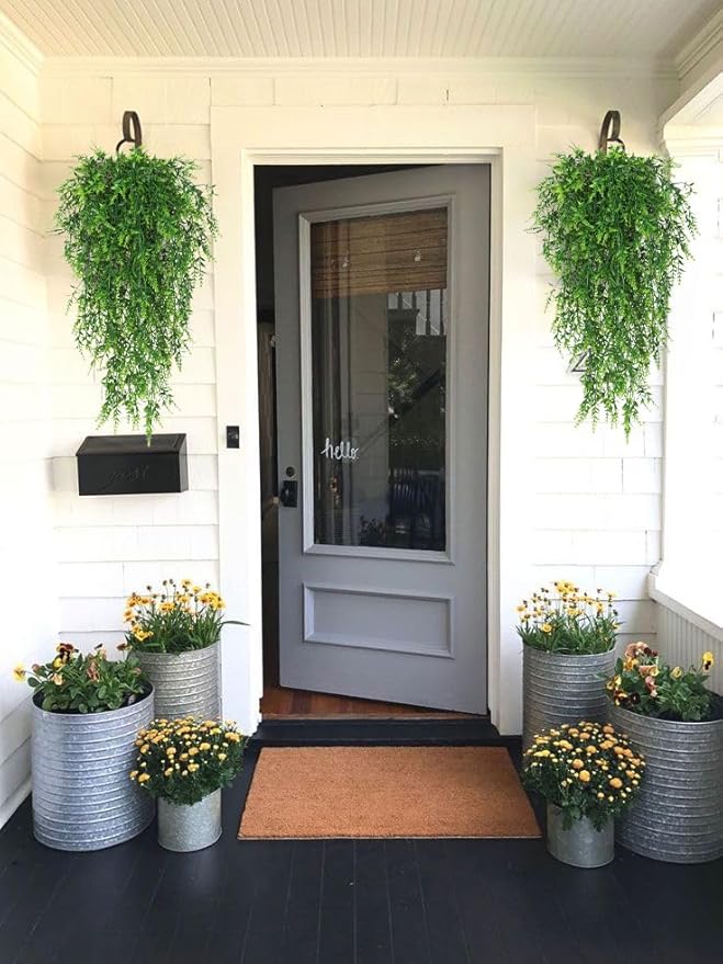 RECUTMS 4pcs Fake Hanging Plants 30.3IN Faux Artificial Wall Plant Greenery Lavender Vine UV Resistant Plastic for Indoor Outdoor Walls,Weddings (Green)