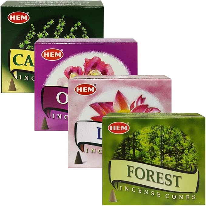 Hem Incense Cones Variety Pack #2 and Cone Incense Burner Bundle with 4 Most Liked Fragrances