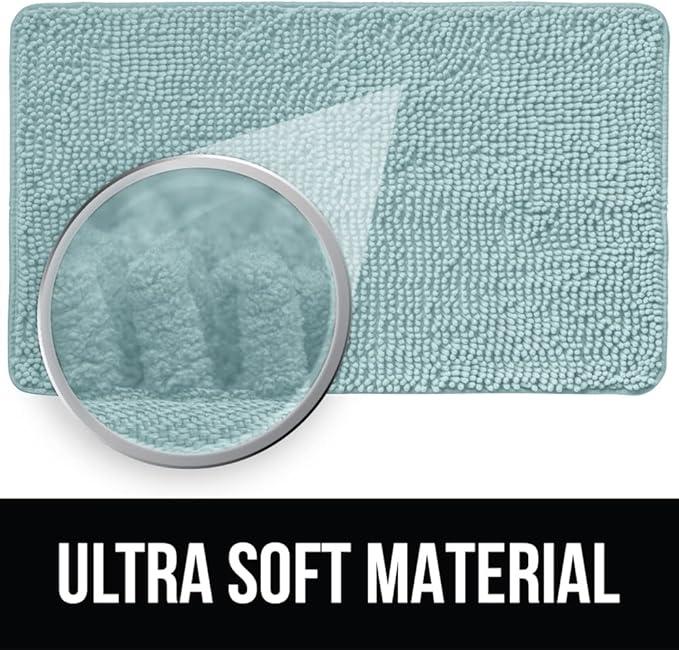 KANGAROO Bathroom Rugs, Chenille Soft Absorbent Bath Rug, Shaggy Shower Mat, Quick Dry Machine Wash Bathmat, Plush Carpet Mats for Tub, Bathtub and Room Home Decor Accessories, 24x17, Seafoam