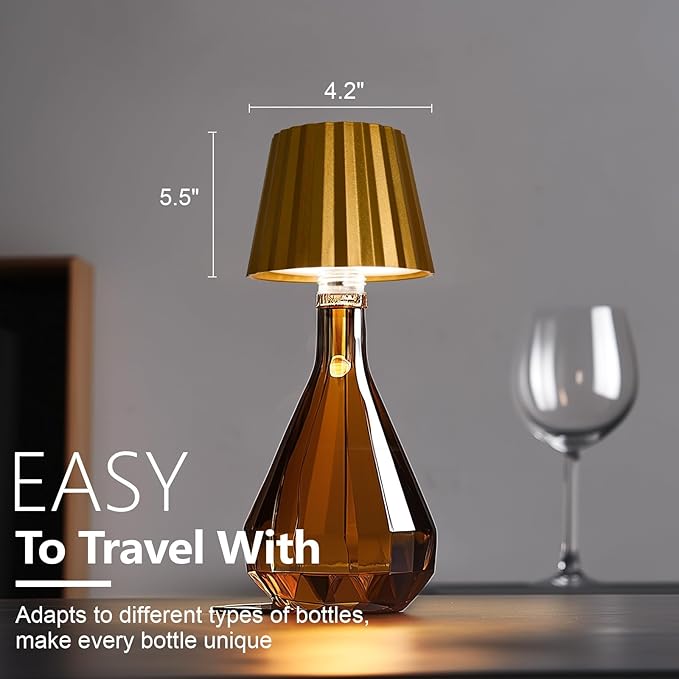 Wine Bottle Lamp, 2025 New 3 Color Rechargeable Wireless Bottle Lamp for Liquor Bottles with Touch Dimming for Parties, Restaurants & Home Decor (Gold)