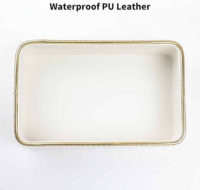 Desk Organizer Tray, PU Leather Valet Tray Nightstand Organizer Cologne Perfume Tray for Men Women, Decorative Vanity Tray Key Bowl Trinket Dish Bathroom Bedroom Accessories (Ivory)