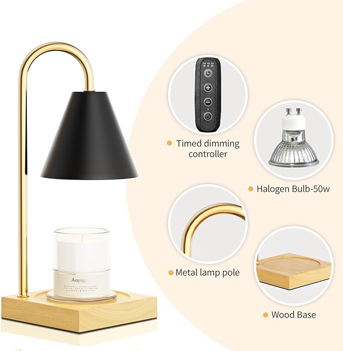 Candle Warmer Lamp, Electric Candle Lamp Warmer, House Warming Gifts New Home Bedroom Decor, Dimmable Wax Melt Warmer for Scented Wax with 2 Bulbs(Black)