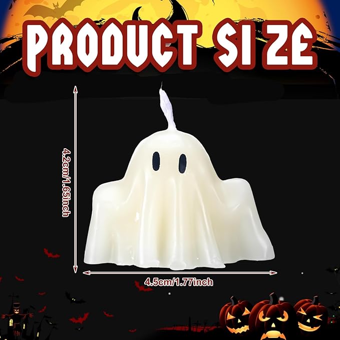 Jutom 10 Pieces Halloween Ghost Candles Burning Candles 2.17 x 1.77 Inches Soy Wax White Halloween Party Decorations
