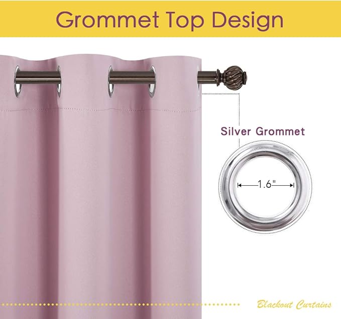 NICETOWN Blackout Curtain Panels for Girls Room, Nursery Essential Thermal Insulated Solid Grommet Top Blackout Drapes (Baby Pink=Lavender Pink, 1 Pair, 42 x 45 Inch)
