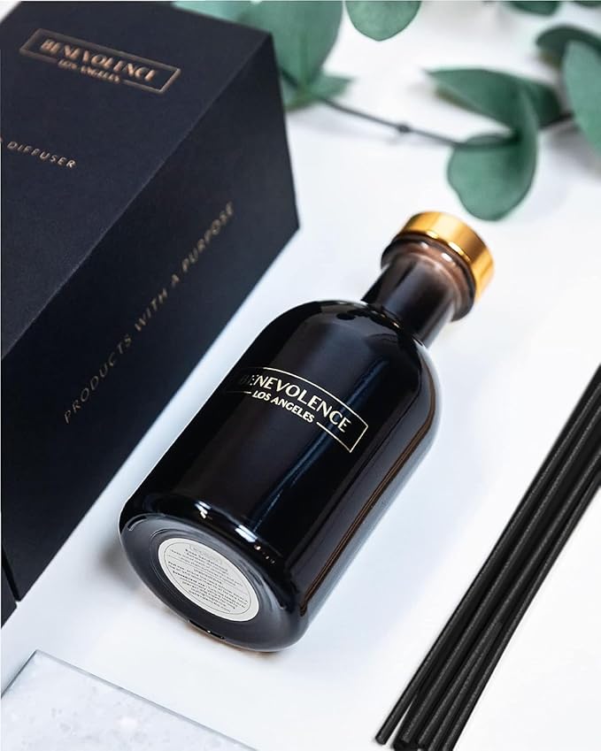 Benevolence LA Reed Diffusers for Home, Bergamot & Jasmine Relaxing Fragrance | Aromatherapy Reed Diffuser Sticks with Gift Box, Scented Sticks for Bathroom | Home Decor