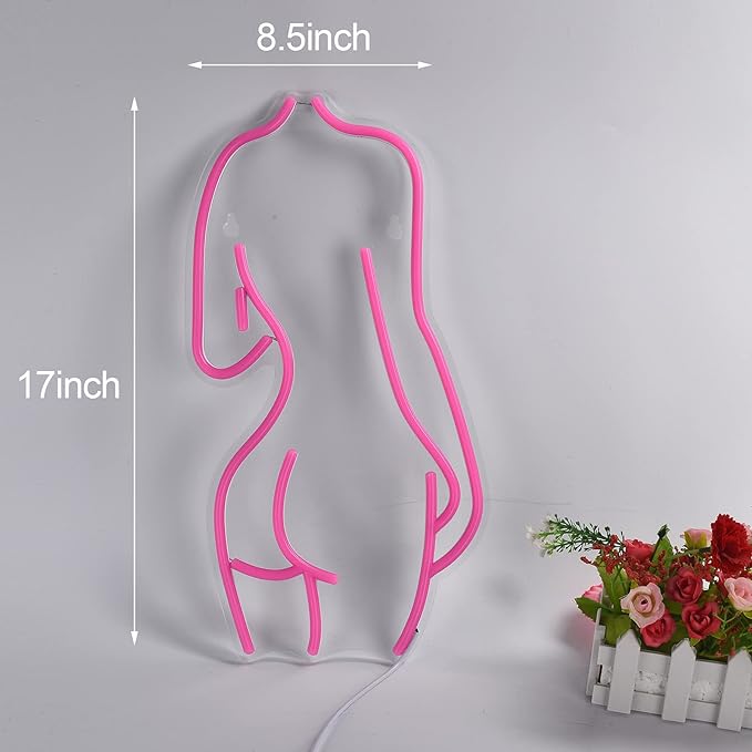 Lady Back Neon Signs LED Night Lights USB Connected Decorative Sign Bedroom Man Cave Room Bar Pub Store Club Garage Home Party Wall Art Decoration (17X8.5inches,Pink)