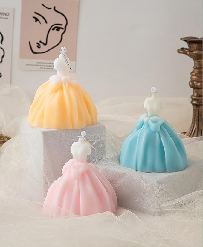 Wedding Dress Aesthetic Scented Candle,200G Handmade Bride Shape Soy Wax Aroma Decorative Candle for Table Photo Prop Valentine's Day Wedding Birthday Gift,Prefect for Meditation Stress (Pink)