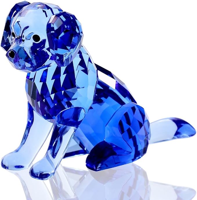 Crystal Dog Figurine Faceted Glass Puppy Statue Blue Labrador Ornament Animal Collectible Sculpture Handscraft Paperweight Home Decor