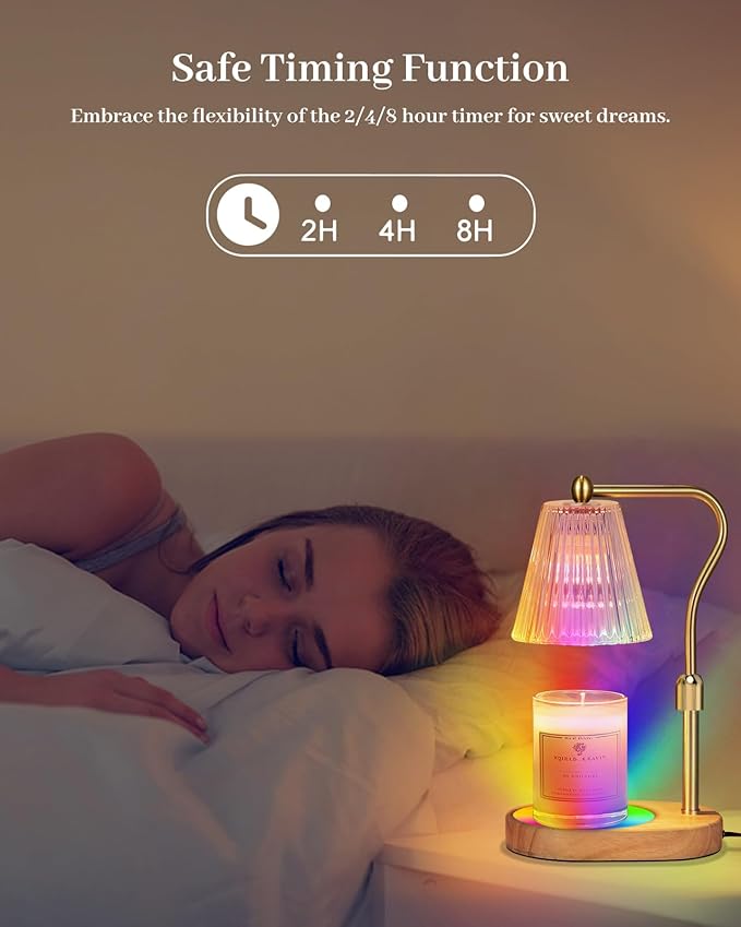 Candle Warmer Lamp with 7 LED Colors Changing,Candle Warmer with Timer Dimmer, Electric Candle Lamp with Adjustable Height Home Decor for Secented Jar Candles for Mom Women