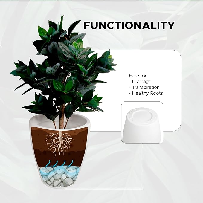 Elly Décor 23 inch Planter for Garden with Drainage, Large Round, Lightweight & Extremely Durable, Deck Indoor/Outdoor Plastic Pot, 23.6" x 21.6"x14, White