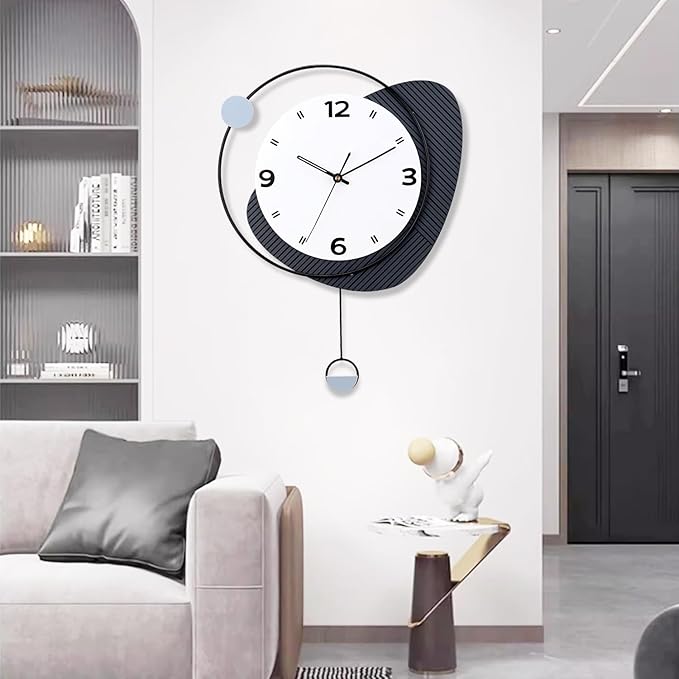 Decorative Wall Clock with Pendulum, Silent Quartz Battery Operated, Large Wall Clock for Living Room, Kitchen, Home, Bathroom, Bedroom Wall Decor,15x20.5 inch