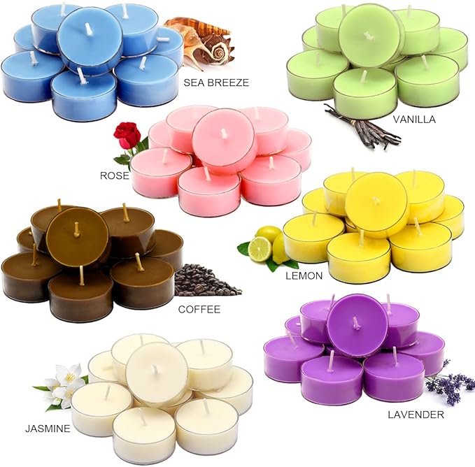 DEYBBY Aromatherapy Soy Wax Tea Candle, Lemon Scented Clear Cup Summer Candles Gift for Home|4 Hour Burn Time|Smokeless& Long Lasting|Great for Bar, Dinner (Pack of 12)