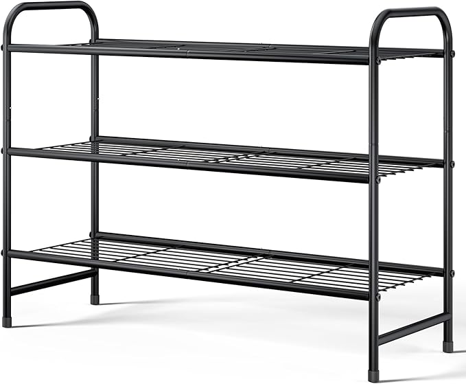 Kitsure Shoe Rack - Stainless Steel Shoe Organizer, Sturdy Shoe Rack for Closet and Front Door Entrance, Free Standing Shoe Shelf, Closet Organizers and Storage, Black