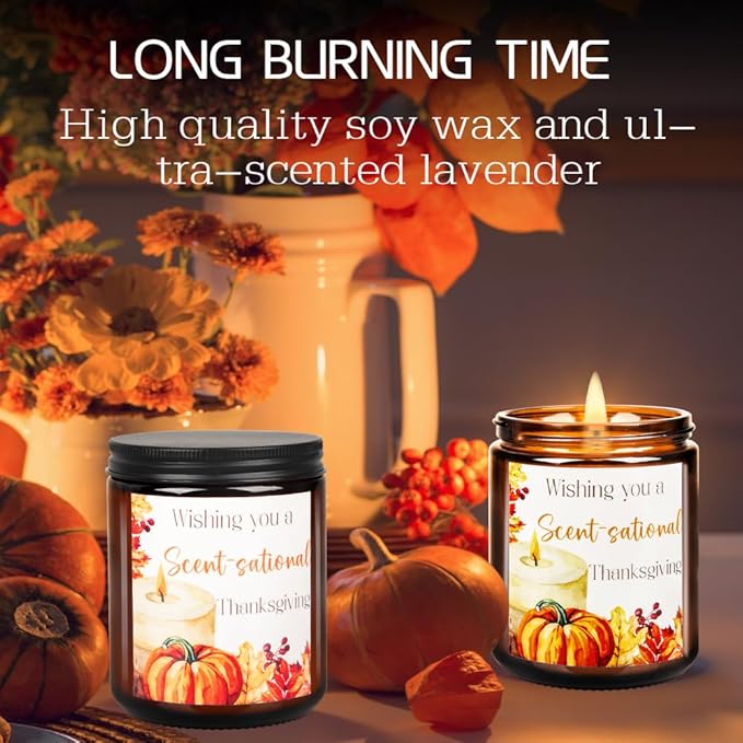 Fall Thanksgiving Pumpkin Maple Leaf Candle - Lavender Scent Soy Wax for Home, Autumn Festival Gift - Bathroom, Kitchen, Bedroom