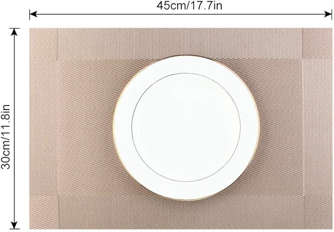 DACHUI Placemats Set of 6, Stylish Woven Place Mats for Dining Table, Washable & Durable PVC Table Mats (Champagne)