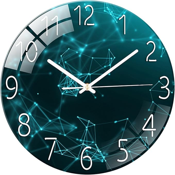 Ergocar Glass Wall Clock Silent Scanning Mechanical Round Glass Wall Clock, Suitable for Living Room, Kitchen, Office.