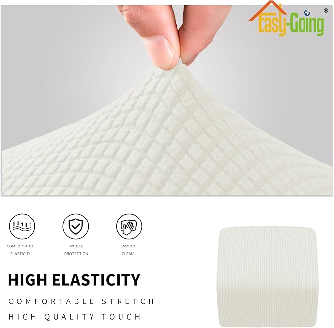 Easy-Going Stretch Square Ottoman Cover Folding Storage Stool Furniture Protector Soft Rectangle Slipcover with Elastic Bottom (15x15x15inch, Cream) X-Small
