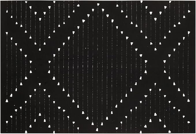 LIVEBOX Boho Black Rug 5' x 7' Large Washable for Living Room,Moroccan Cotton Bedroom Indoor Outdoor Throw Area Thin Carprt for Dining Room Balcony Porch