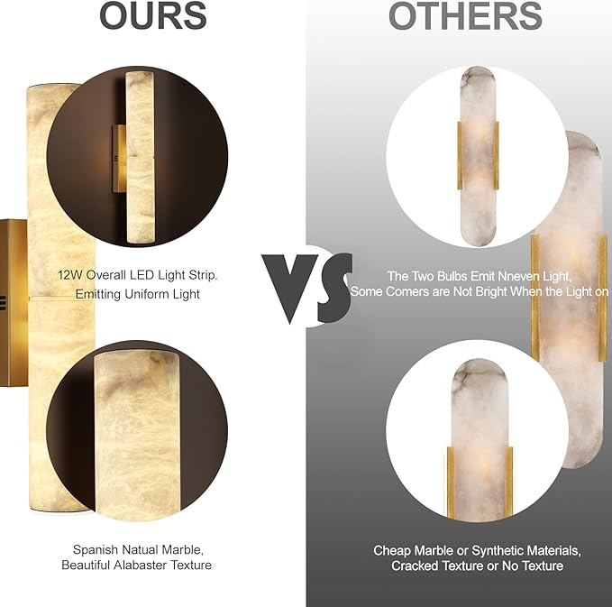 Brass Alabaster Wall Sconces, 20" Natural Marble Wall Sconce, Hardwired Gold Wall Sconces Indoor, Stone Wall Sconce Dimmable, Alabaster Wall Lamp for Living Room, Bathroom, Bedroom, Hallway-Upgraded