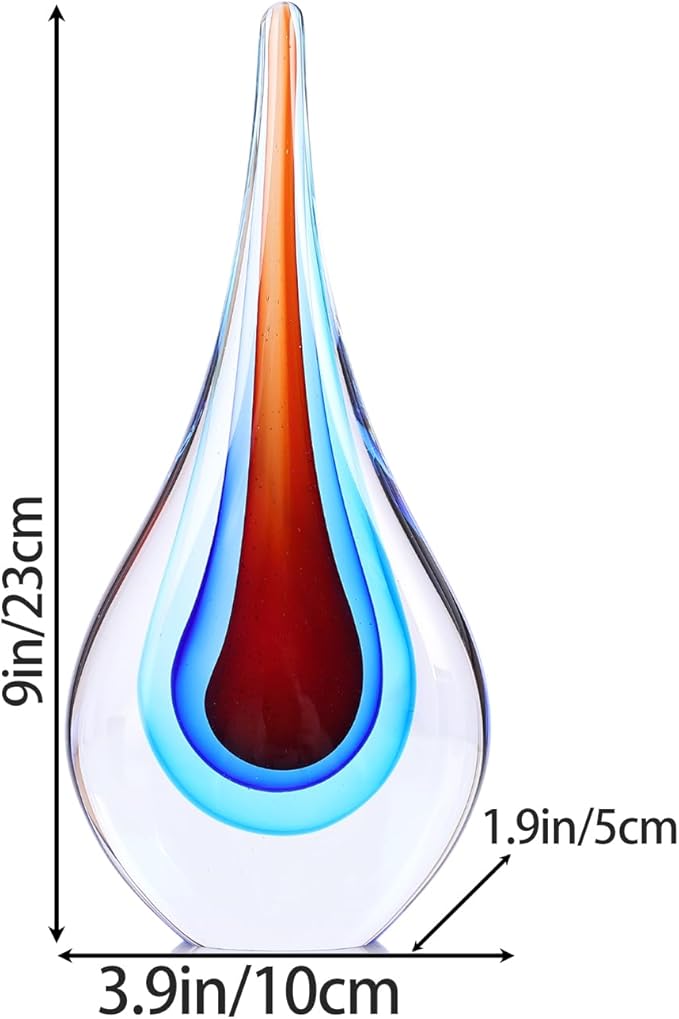 DOVDOV Blown Glass Sculpture, Blue and Brown Glass Art Teardrop Statue, Unique Ocean Theme Decoration for Office, Bookshelf, Dresser, Living Room Coffee Table, Fireplace countertop Decoration.