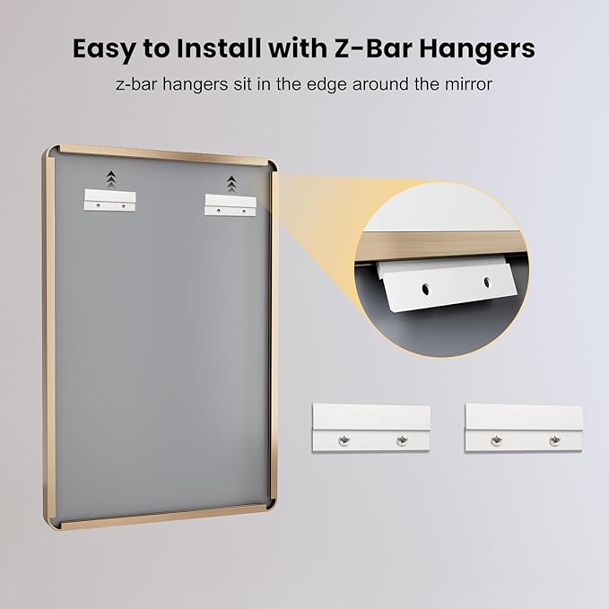 LOAAO 72”X36” Gold Bathroom Mirror, Rounded Rectangle Gold Frame Mirror, Brushed Gold Bathroom Vanity Mirror Wall-Mounted, Anti-Rust, Tempered Glass, Hangs Horizontally or Vertically