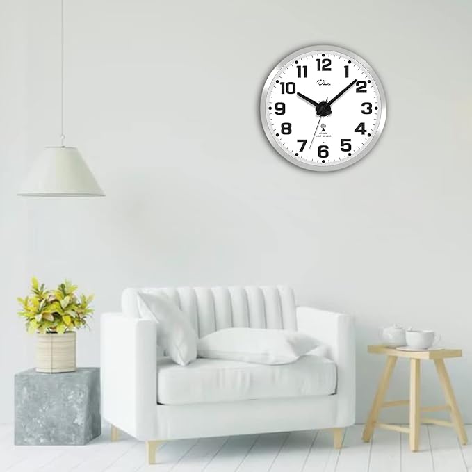 WallarGe Atomic Wall Clock with Night Light - Silent Lighted up Wall Clock Glow in The Dark, Battery Operated, AUTO DST, 12 Inch