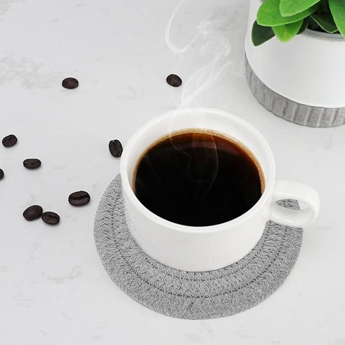 ABenkle Drink Coasters with Holder Set of 10, Cotton Woven Absorbent Coasters for Drinks, Minimalist Home Decor Coaster Set for Wooden Tabletop Protection Table, 4.3 inches
